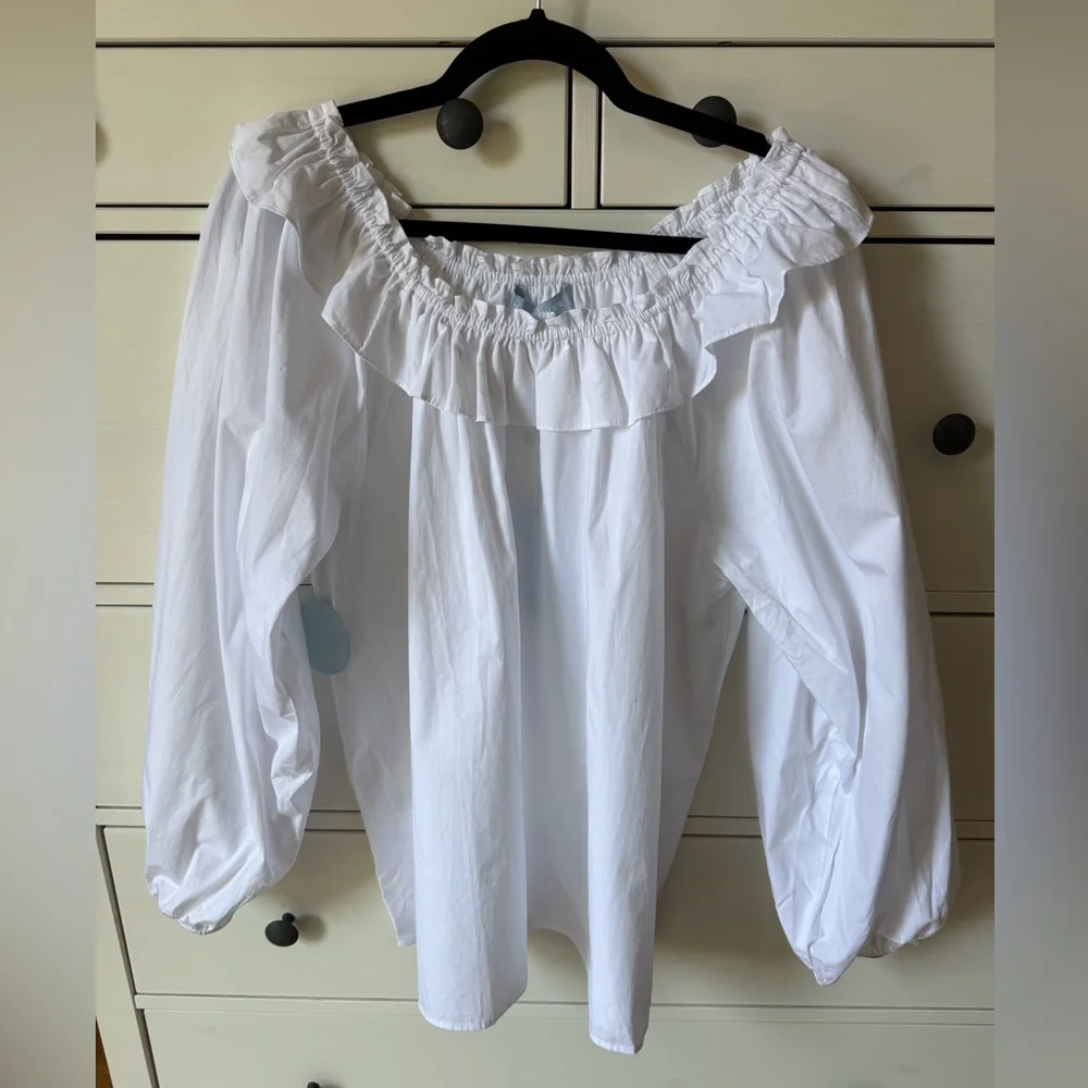 Hill House The Lena Top Parachute Sleeve Ruffle Off The Shoulder NWT - Picture 3 of 8